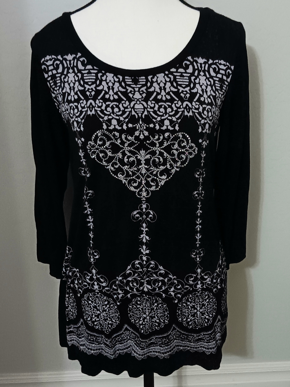 B.L.E.U Black Patterned Long Sleeve Women's Blouse